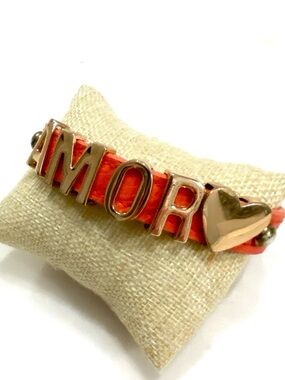 BCBGeneration Gold-Tone AMOR Letter & Heart Bracelet in Orange